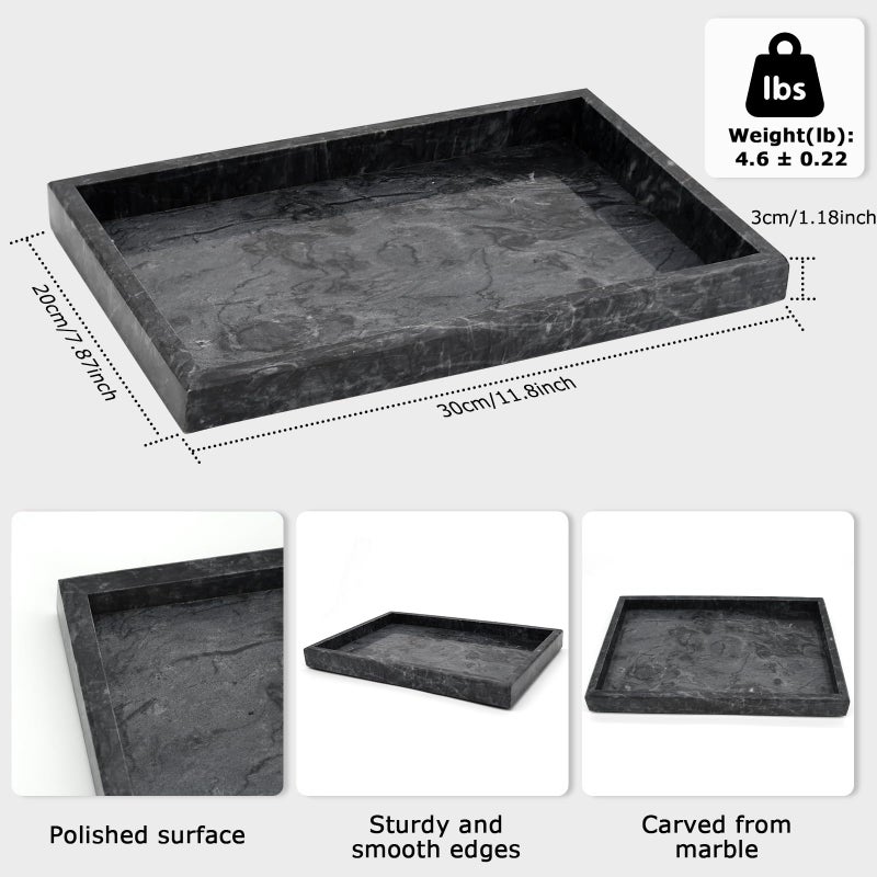 MULWR Marble Bathroom Tray Pure Natural Vanity Tray Marble Trays for Kitchen Counter Non-Ceramic/Non-Resin Stone Tray 12 x 8 inch (Black) - Image 3